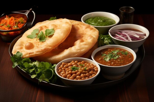 Chole Bhature Trio Flavor Fiesta Em fundo branco Fotografia de Chole Bhatre