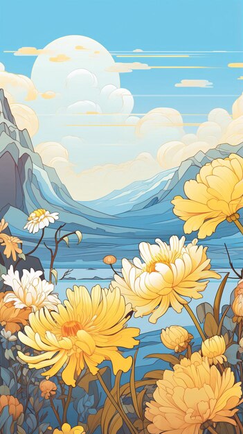 Chongyang Festival Klettern, um Chrysanthemen zu bewundern, glückliche Wolken umgeben von Illustrationen