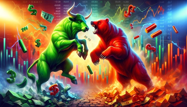 Choque épico de mercados O touro e o urso no combate digital