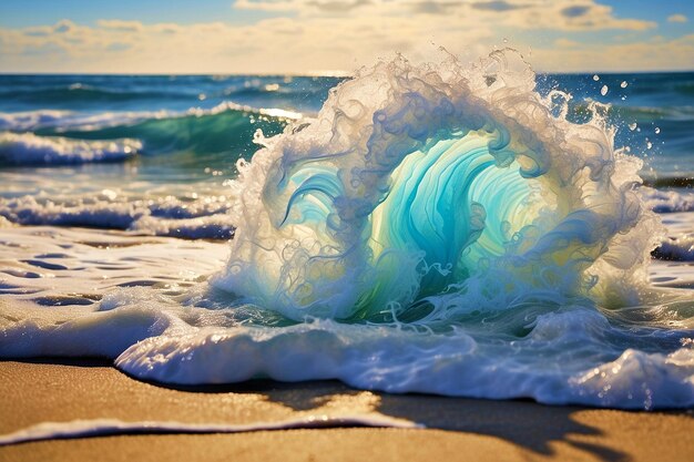 El choque de las olas de espuma de playa