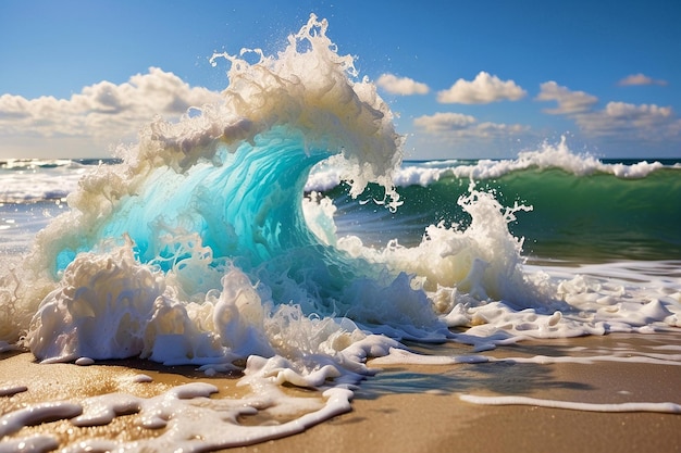 El choque de las olas de espuma de playa