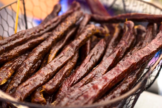 Foto chorizo ​​tradicional a la salchicha española.