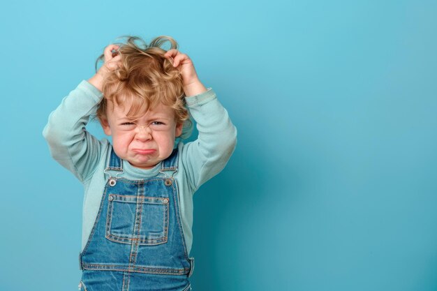 Foto choro chateado incompreendido estressado menino triste em fundo de cor do estúdio