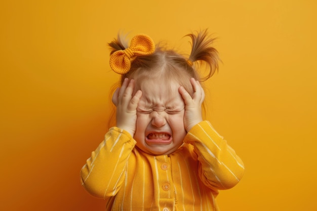 Foto choro chateado incompreendido estressado mulher triste criança em fundo de cor de estúdio
