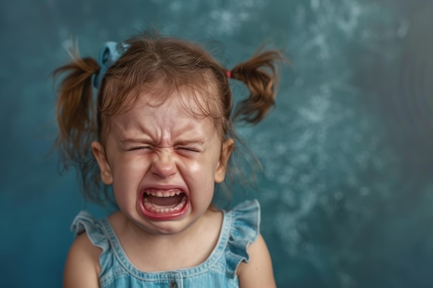 Foto choro chateado incompreendido estressado mulher triste criança em fundo de cor de estúdio