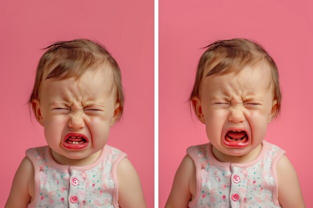 Foto choro chateado incompreendido estressado triste bebê em fundo de cor de estúdio