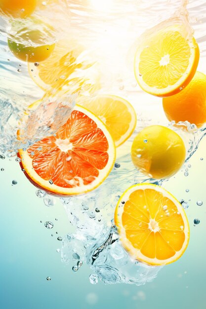 Un chorrito de agua con naranjas y limones