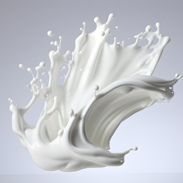 Un chorrito fascinante de leche blanca sobre fondo blanco.