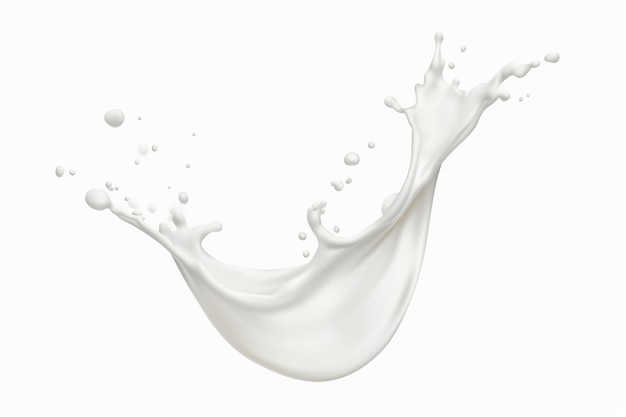 Un chorrito de leche con un fondo blanco.