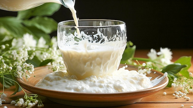 Un chorrito de leche o crema está aislado sobre un fondo blanco.