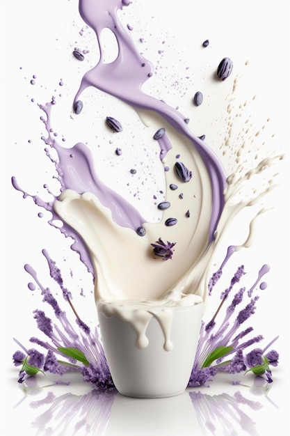 Chorrito de leche o yogur sobre un fondo blanco Generativo Ai