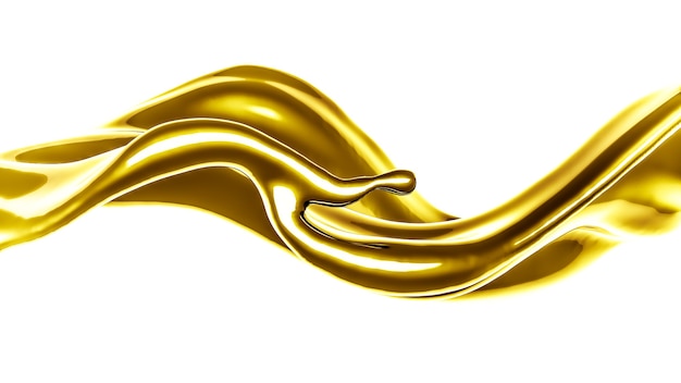 Un chorrito de líquido espeso y dorado. Ilustración 3d, renderizado 3d.