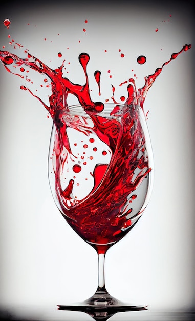 Chorrito de vino tinto en una copa sobre un fondo blanco hecho con IA generativa