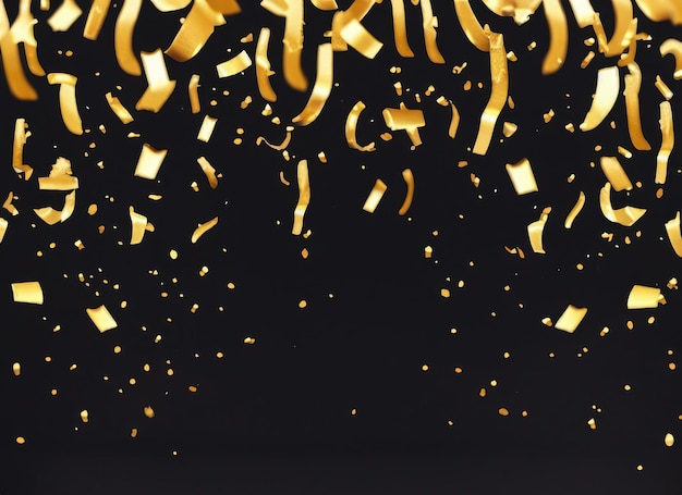 chover confete dourado isolado em conceito de fundo de festa preta com espaço de cópia para prêmio AI gerado