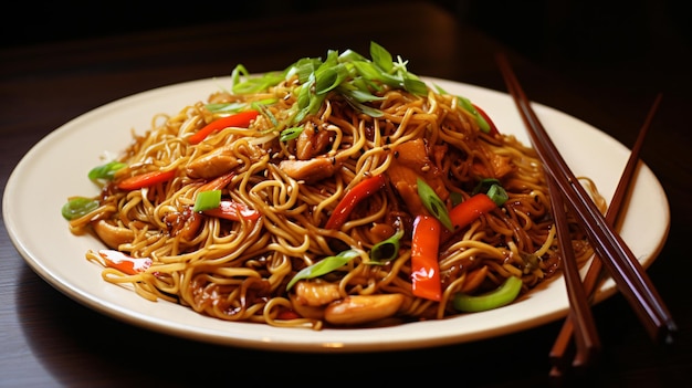 Chow mein com frango prato chinês