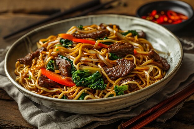 Foto chow mein cozinha chinesa prato popular