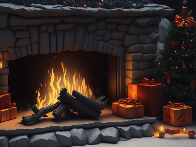 Foto chrismas night and fire place