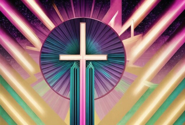 Christian Cross Neon Futuristic Abstract Cyberpunk Palm Sunday Good Friday Conceito Ai gerado