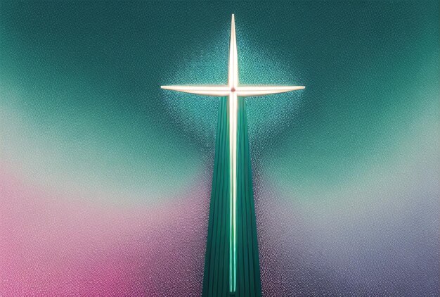 Christian Cross Neon Futuristic Abstract Cyberpunk Palm Sunday Good Friday Concept Ai generado