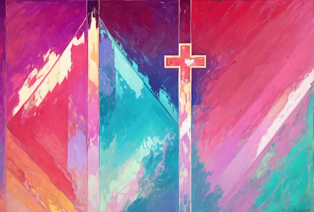 Christian Cross Neon futuristisches abstraktes Cyberpunk Palmsonntag Karfreitagskonzept ai generiert