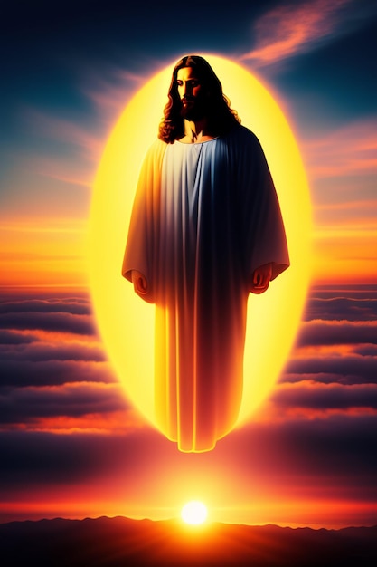 Foto christliche figur farbiges bild von jesus christus auf dem hintergrund mit generativen farben