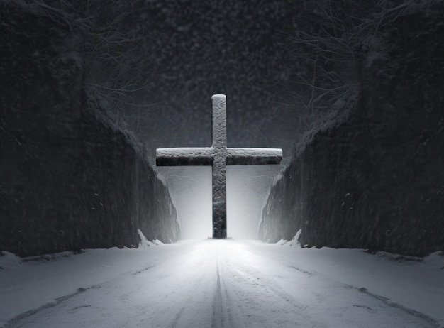 Christliches Kreuz mit Licht, das durch den Tunnel scheint