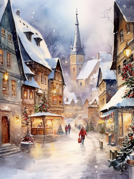 Christmas Snowy Village Card cartão de férias de inverno