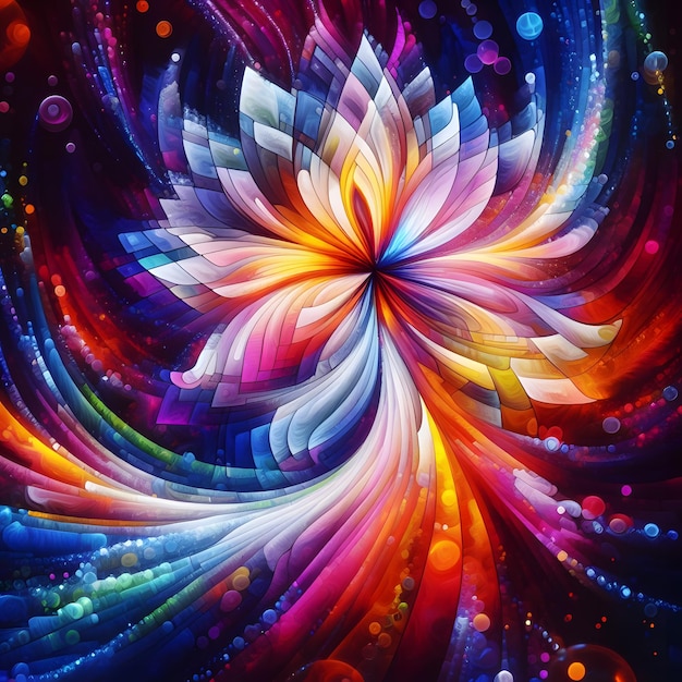 Chromatische Wellen, die abstrakte farbige Formen zeigen, die in einer kosmischen Anzeige schimmern