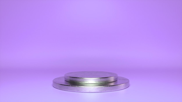 Chromglänzender Podiumssockel auf lila Hintergrund Premium Photo