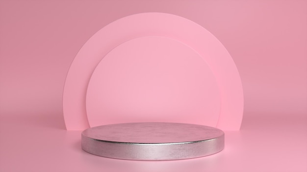 Chromglänzender Podiumssockel auf rosa Hintergrund Premium Photo