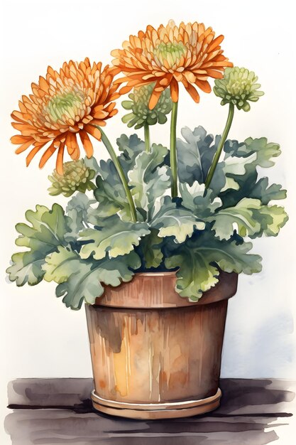 Chrysanthemen-Aquarell-Illustration für botanische Wohnkultur Generative KI