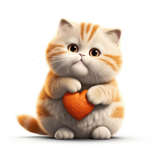 Chubby Orange British Shorthair Ein süßes Cartoon-Charakter-Design 3D-Malerei mit Liebe und Herz