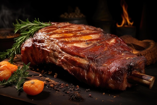 Foto chuleta de carne fresca auténtica de cerdo ahumado de estilo alemán con costillas y sin grasa en