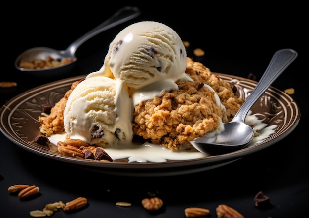 Foto un chupito de galletas de avena con una bola de helado