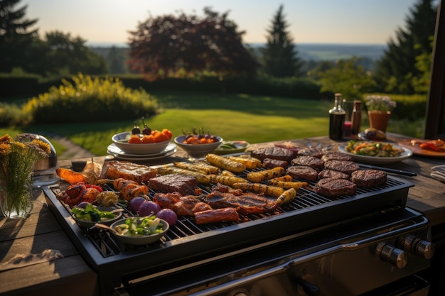 Churrasco ao ar livre com amigos e familiares IA generativa