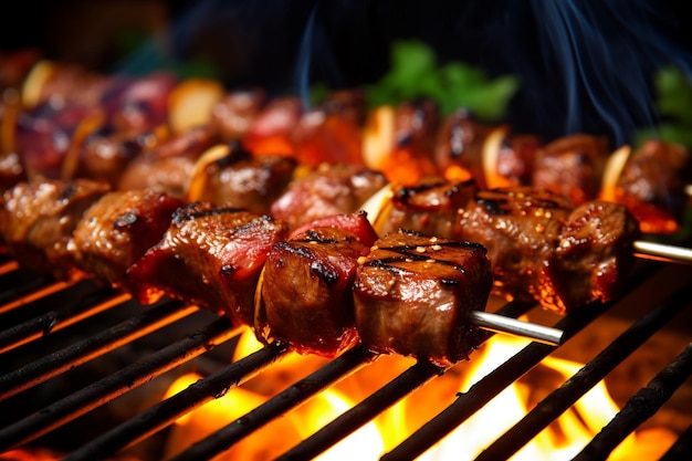 Churrasco com delicioso shish kebab na grelha com IA gerada