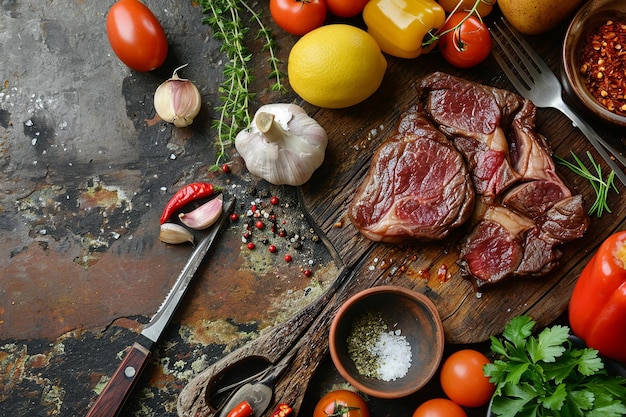 Foto churrasco picanha brasileño en una superficie de piedra rústica