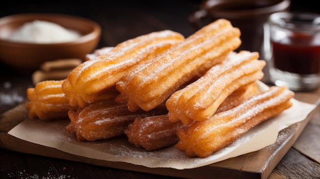 Un churro crujiente y delicioso con helado.