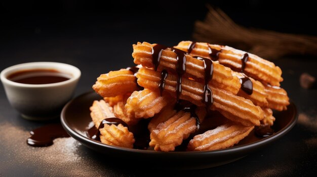 Churros e indulgência com chocolate