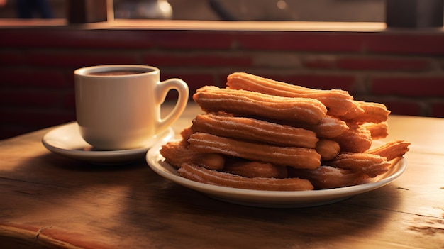 Los churros, un postre tradicional de origen español o mexicano, son azúcar y chocolate.