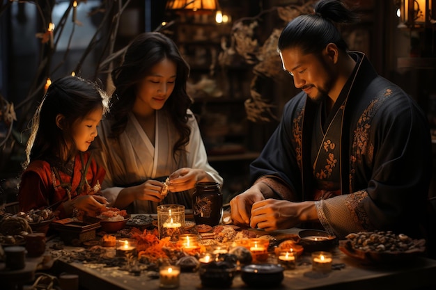Chuseok Hangavi Traditioneller koreanischer Feiertag, eine Zeit, in der Familien zusammenkommen, um ihren Vorfahren für eine reiche Herbsternte zu danken. Chuseok Songpyeon Tteok Koreanisches Erntedankfest