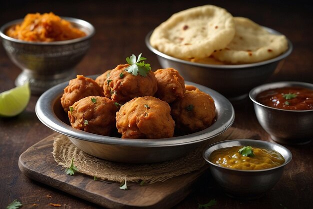 Foto chutney saboroso de vada pakoras