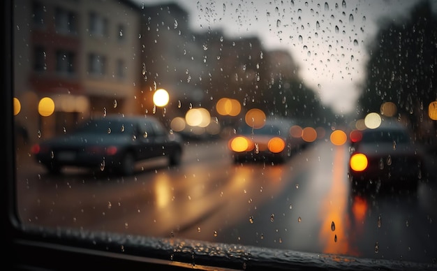 chuva atrás do vidro da janela com efeito de desfoque