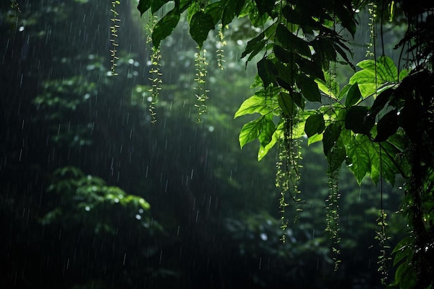 Foto chuva caindo em um galho de árvore