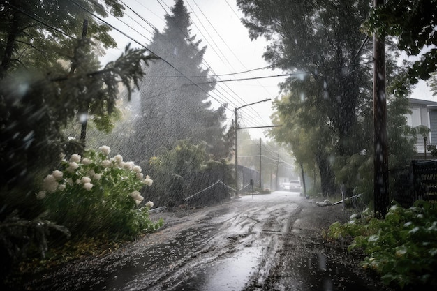 Chuva de granizo e ventos fortes derrubam árvores e linhas de energia