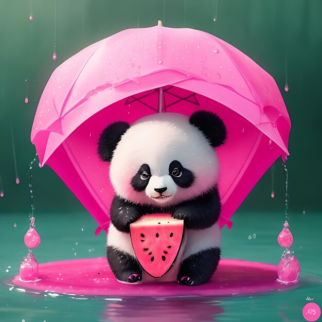 Chuva de melancia rosa e panda fofo