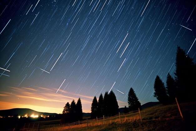 Foto chuva de meteoros atravessando o céu noturno