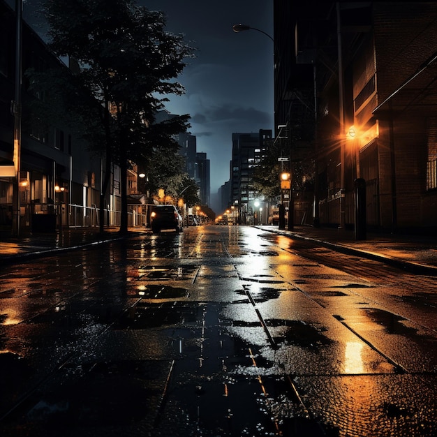 Chuva na rua na noite escura