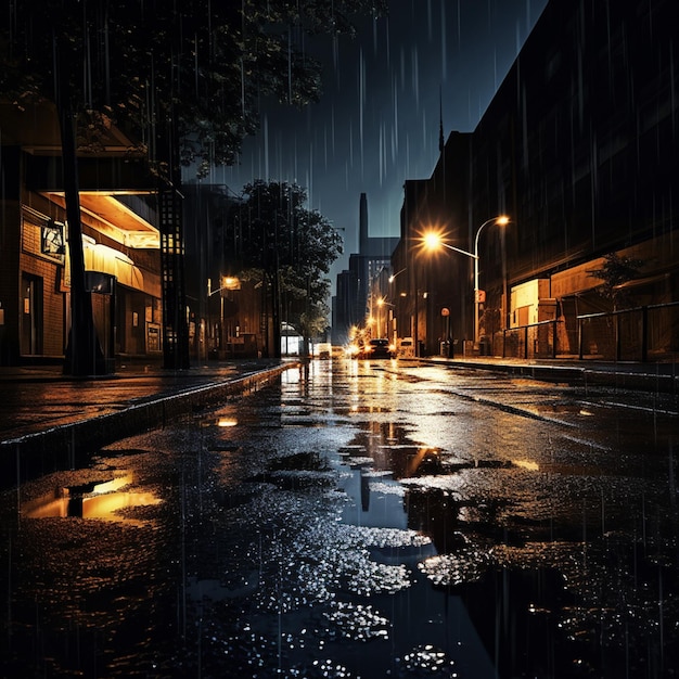 Chuva na rua na noite escura