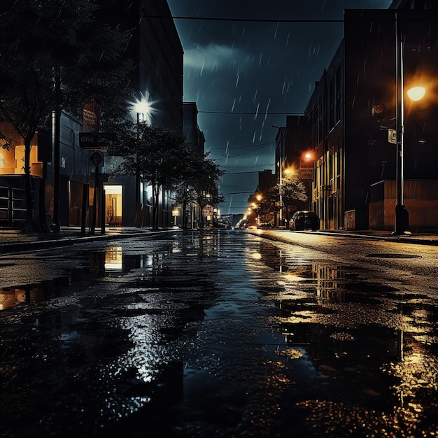 Chuva na rua na noite escura